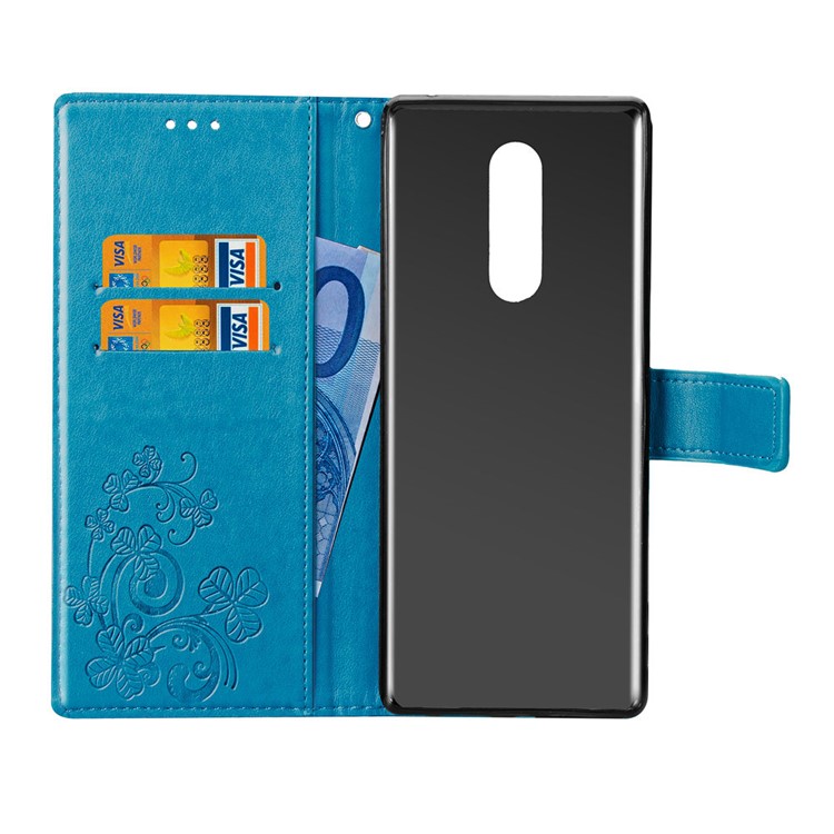 HAT PRINCE Con Soporte De Piel De Trébol Estampada Funda Billetera Para Sony Xperia 1 - Azul-4