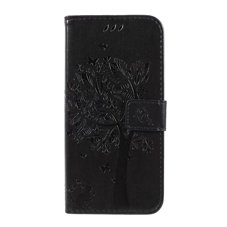 Imprint Cat and Tree Pattern Leather Wallet Case for Sony Xperia L3 - Black-3