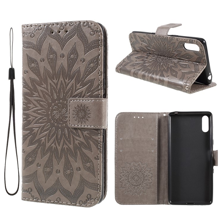 Imprint Sunflower Wallet Leather Stand Case for Sony Xperia L3 - Grey-1