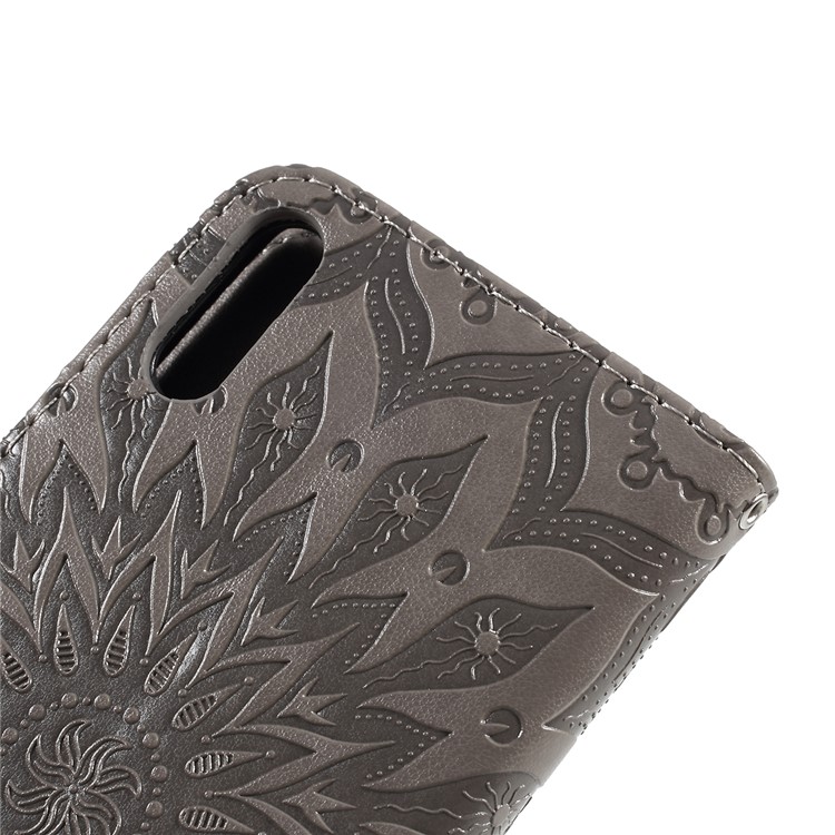 Imprint Sunflower Wallet Leather Stand Case for Sony Xperia L3 - Grey-5