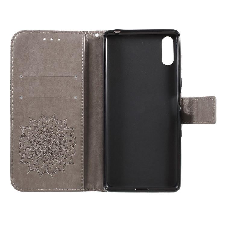 Imprint Sunflower Wallet Leather Stand Case for Sony Xperia L3 - Grey-9