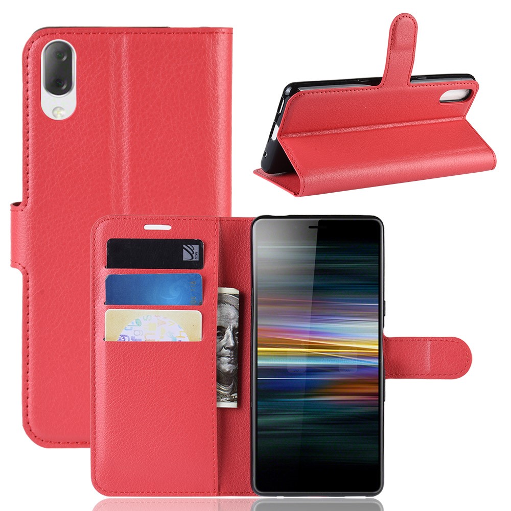 For Sony Xperia L3 Litchi Skin PU Leather Wallet Protection Case - Red-1
