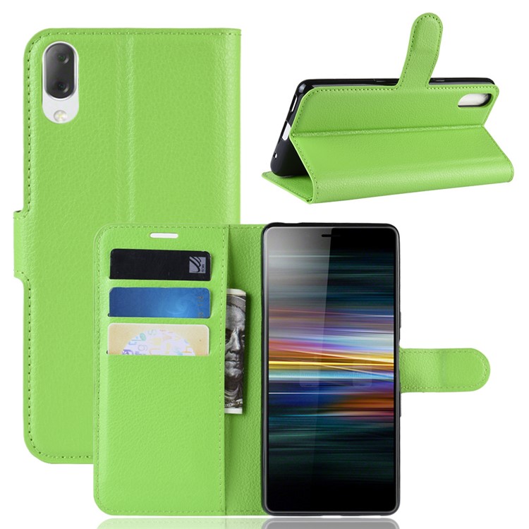 For Sony Xperia L3 Litchi Skin PU Leather Wallet Protection Case - Green-1