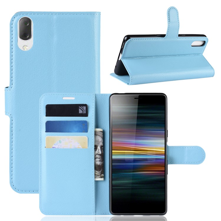 For Sony Xperia L3 Litchi Skin PU Leather Wallet Protection Case - Blue-1