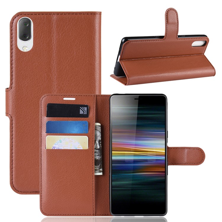 For Sony Xperia L3 Litchi Skin PU Leather Wallet Protection Case - Brown-1