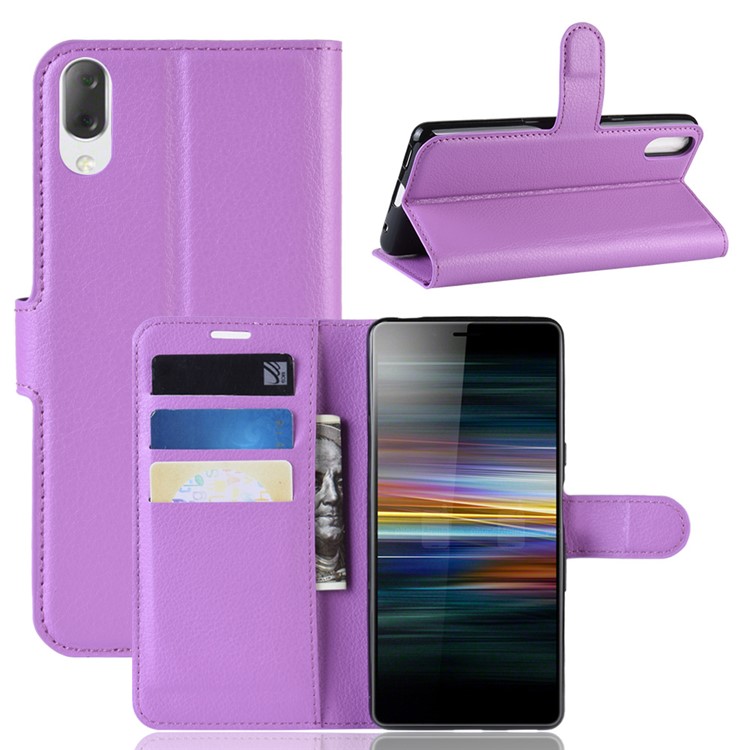 For Sony Xperia L3 Litchi Skin PU Leather Wallet Protection Case - Purple-1