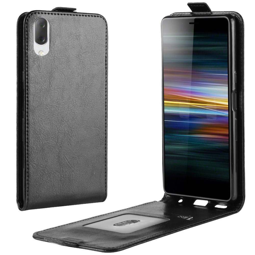 Crazy Horse Vertical en Cuir du Support de Carte Pour Sony Xperia L3 - le Noir