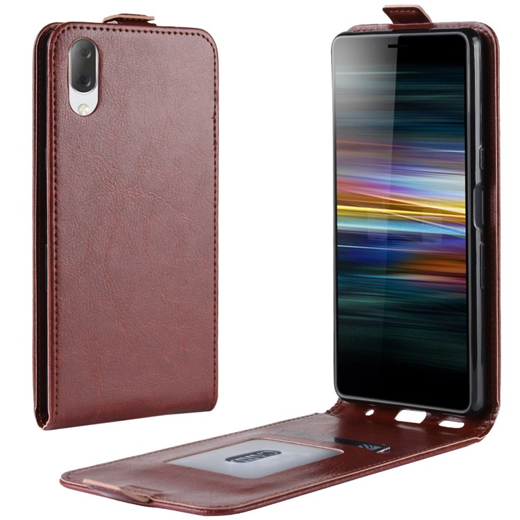 Crazy Horse Vertical Leather Card Holder Case for Sony Xperia L3 - Brown-1