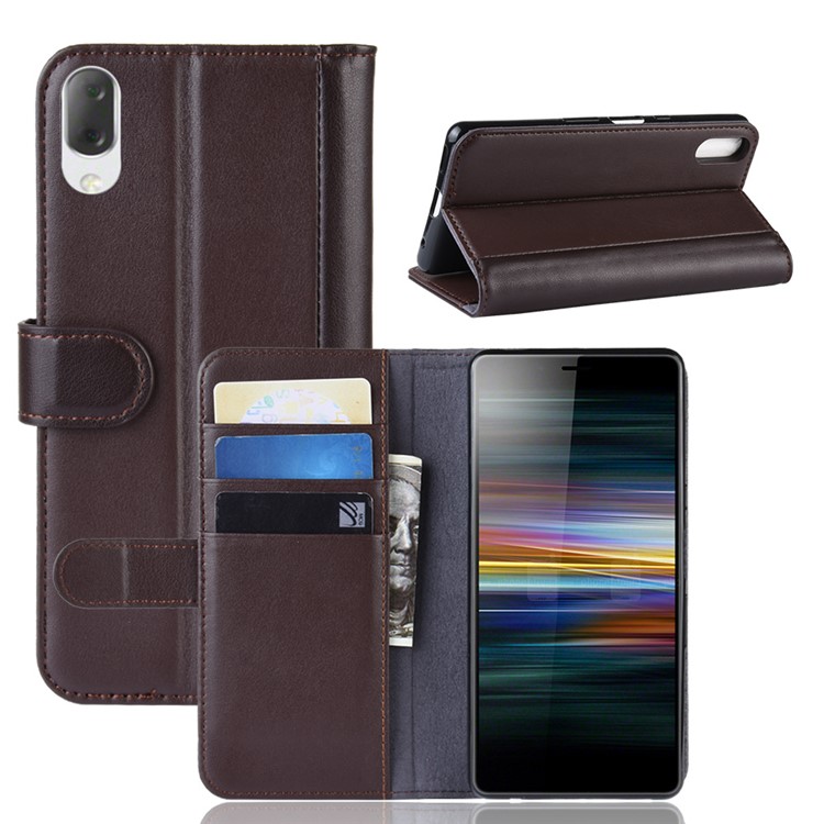 Split Leather Wallet Stand Mobile Phone Cover Shell for Sony Xperia L3 - Brown-1