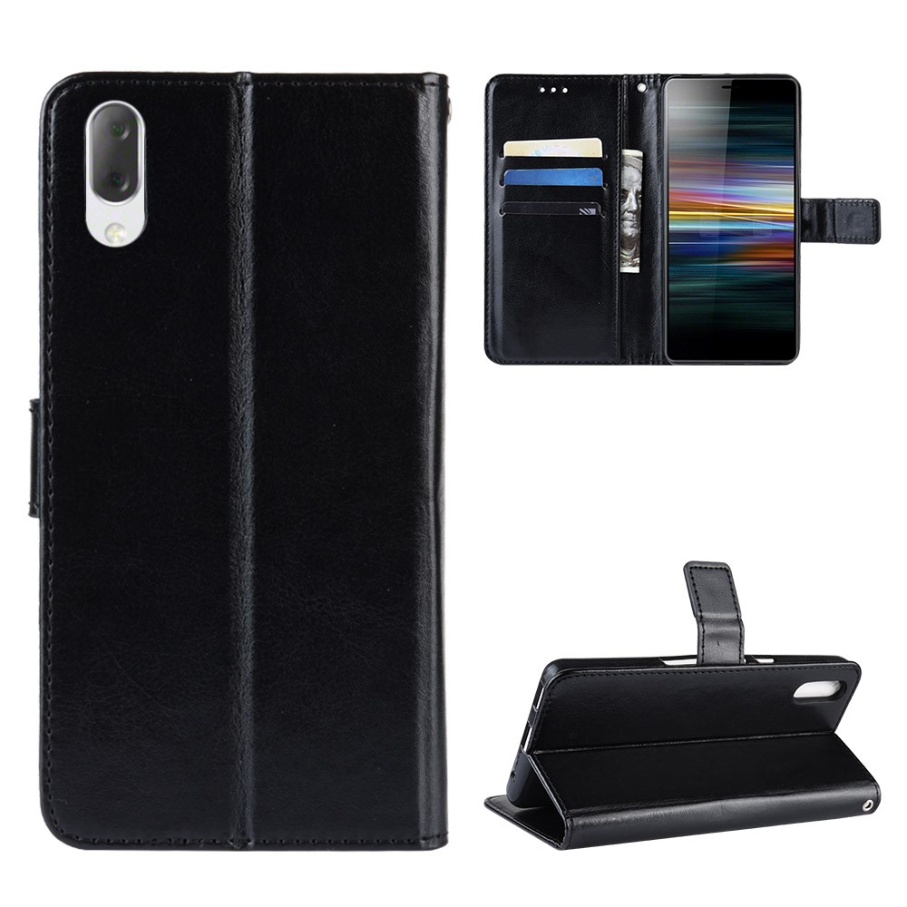 Crazy Horse Leather Stand Wallet Case for Sony Xperia L3 - Black-1
