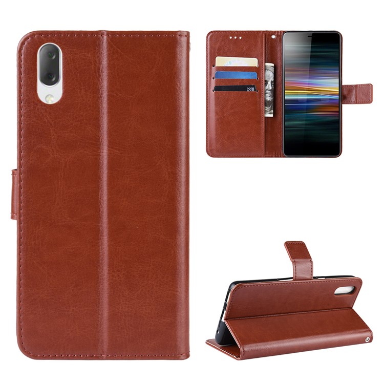 Crazy Horse Leather Stand Wallet Case for Sony Xperia L3 - Brown-1