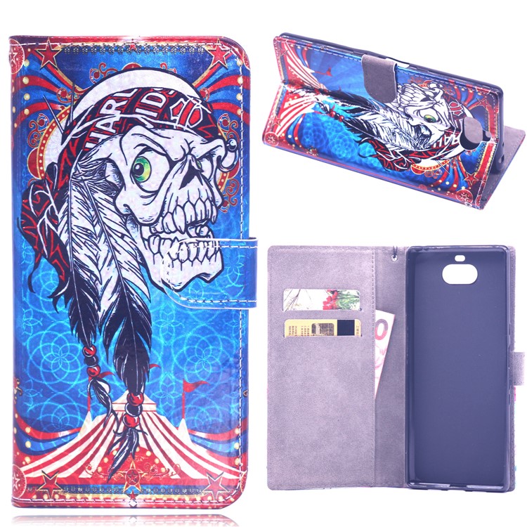 

Laser Carving Pattern Printing Leather Wallet Case for Samsung Galaxy S10 Plus - Tribal Feather Skull, Galaxy S10 Plus