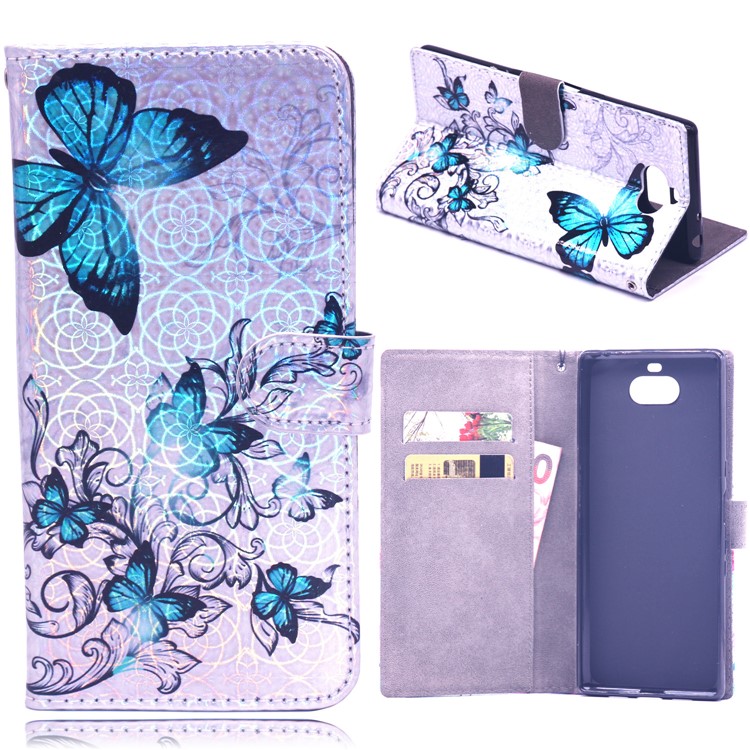 

Laser Carving Pattern Printing Leather Wallet Case for Samsung Galaxy S10 Plus - Blue Butterfly, Galaxy S10 Plus