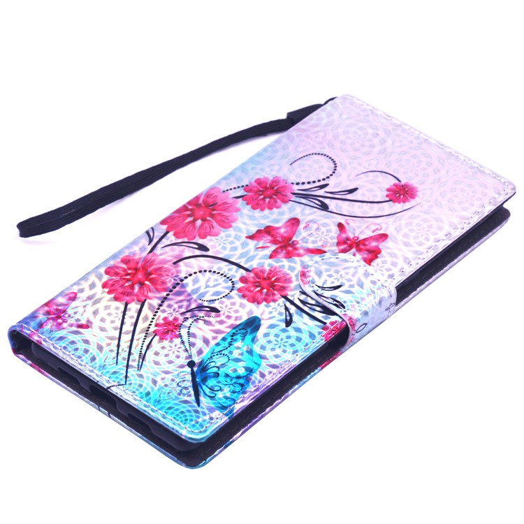 Laser Carving Pattern Printing Wallet Leather Case with Strap for Sony Xperia 10 - Flower and Butterfly-2