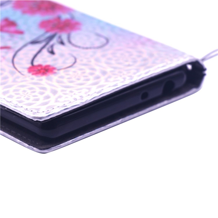 Laser Carving Pattern Printing Wallet Leather Case with Strap for Sony Xperia 10 - Flower and Butterfly-8