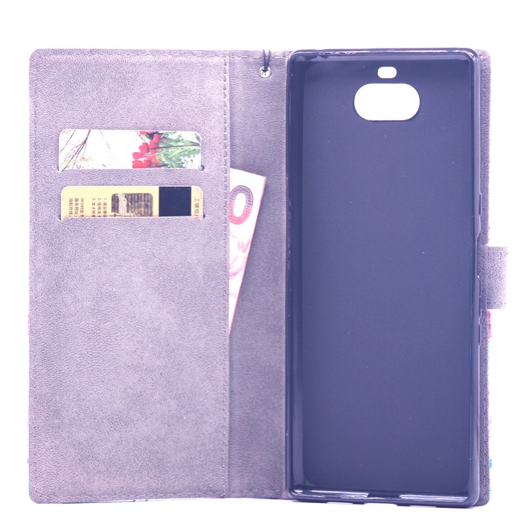 Laser Carving Pattern Printing Wallet Leather Case with Strap for Sony Xperia 10 - Flower and Butterfly-9