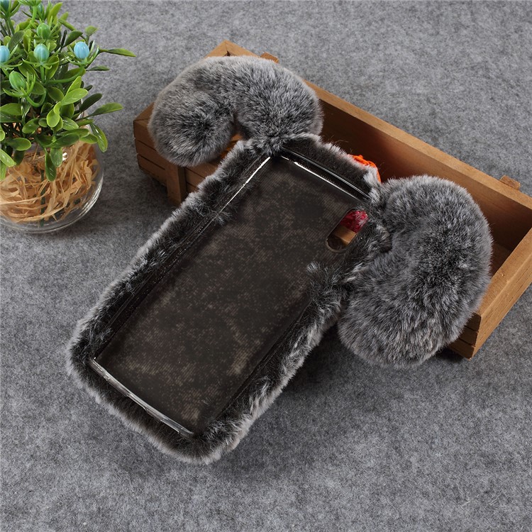 Dog Pattern Fluffy Fur Coated TPU Case for Sony Xperia L3 - Black-2