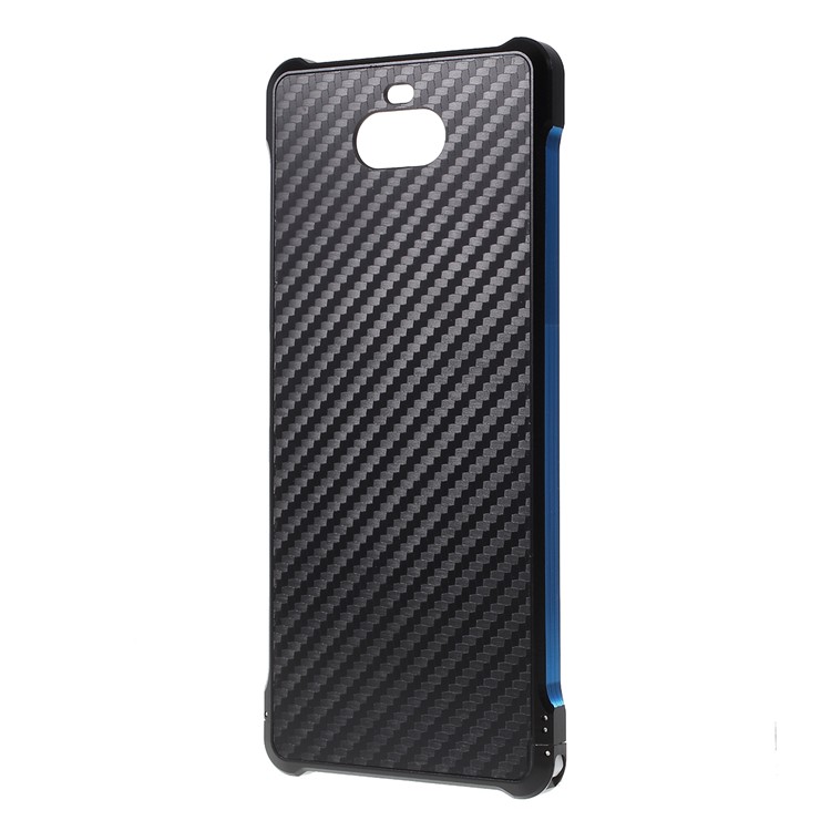 Electroplated Aluminum Alloy Bumper + Carbon Fiber PC Back Panel Slide-on Case for Sony Xperia 10 - Black/Blue-1