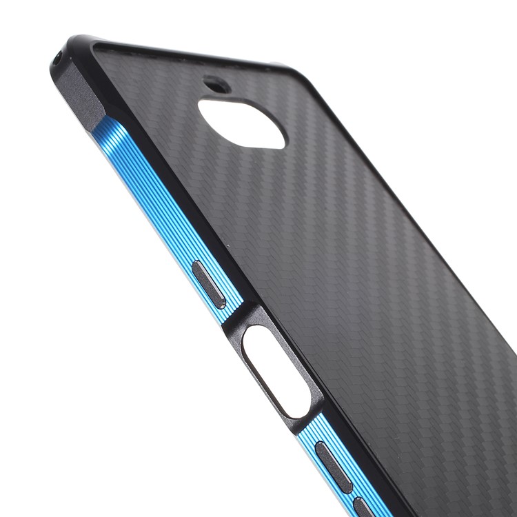 Electroplated Aluminum Alloy Bumper + Carbon Fiber PC Back Panel Slide-on Case for Sony Xperia 10 - Black/Blue-5