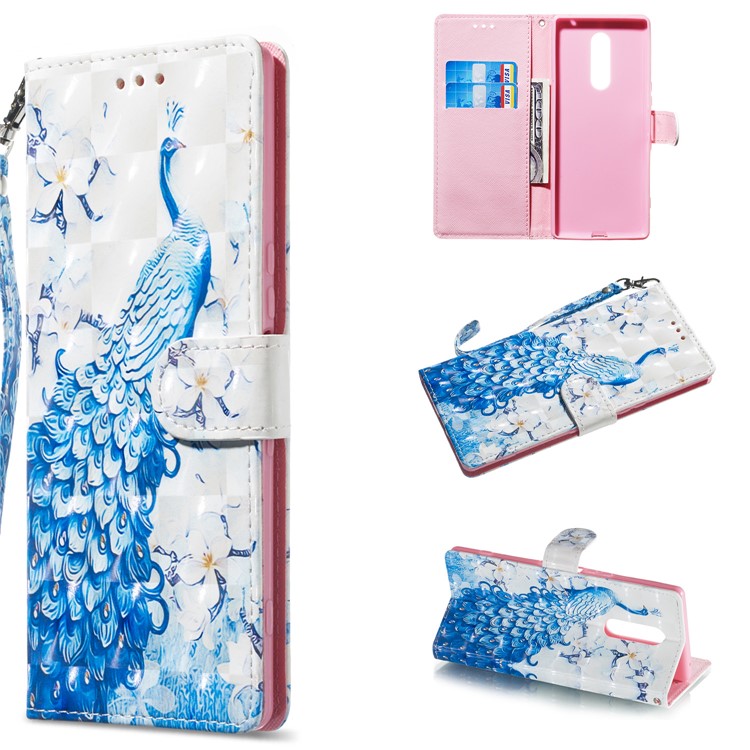 Light Spot Decor Pattern Printing Wallet Flip Leather Phone Case for Sony Xperia 1 - Peacock-1