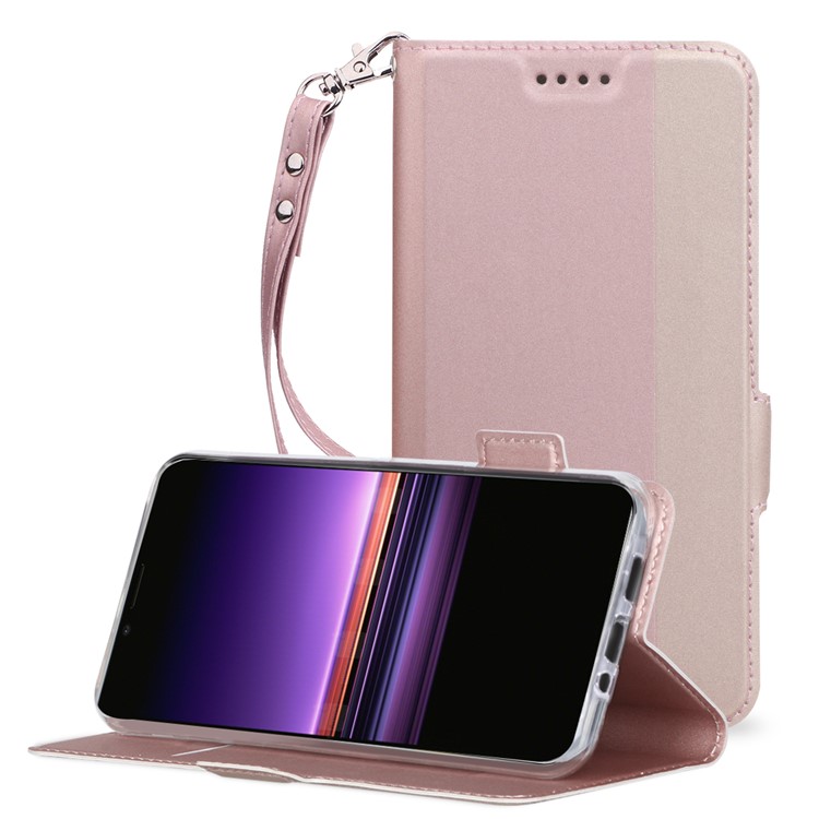 Bi-Color Joint Style PU Leather Stand Mobile Case for Sony Xperia 1 - Pink/Light Pink-1