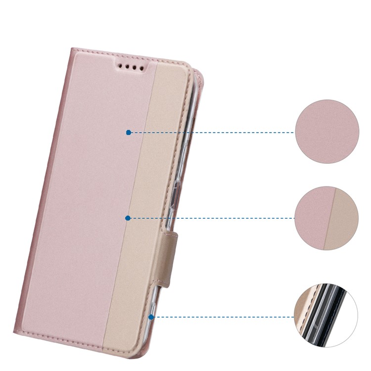 Bi-Color Joint Style PU Leather Stand Mobile Case for Sony Xperia 1 - Pink/Light Pink-9