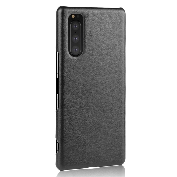 Custodia Per PC Rigida Rivestita in Pelle Litchi Per Sony Xperia 5 - Nero