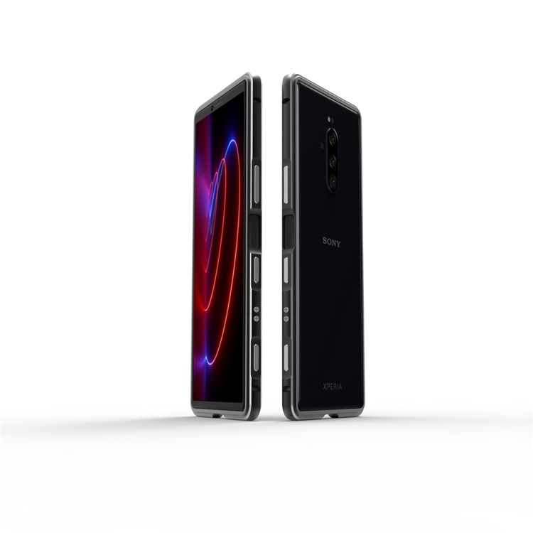 For Sony Xperia 1 Screw Lock Plated Aluminium Alloy Bumper Case - Black