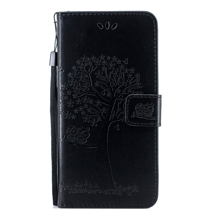 Imprint Tree Owl Leather Wallet Case for Sony Xperia 8 - Black-3