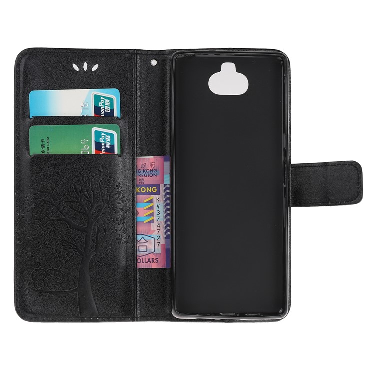 Imprint Tree Owl Leather Wallet Case for Sony Xperia 8 - Black-6