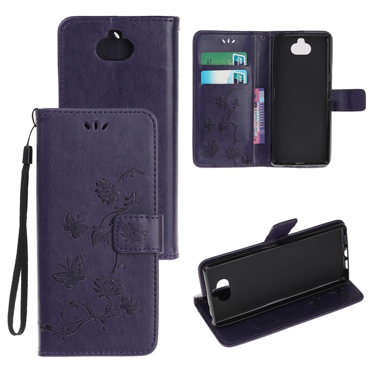 Flor De Borboleta Caixa De Couro Carteira Marca Para Sony Xperia 20 - Roxo Escuro-1