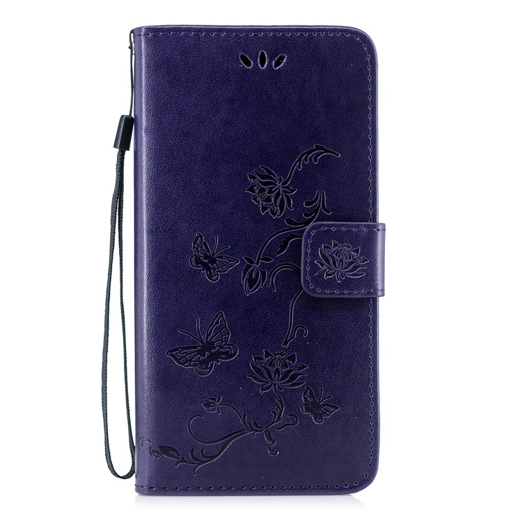 Flor De Borboleta Caixa De Couro Carteira Marca Para Sony Xperia 20 - Roxo Escuro-3
