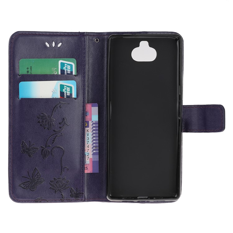 Flor De Borboleta Caixa De Couro Carteira Marca Para Sony Xperia 20 - Roxo Escuro-6