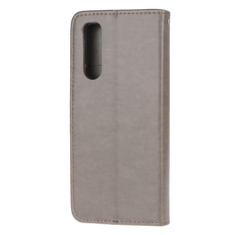 Imprint Butterfly Flower Leather Wallet Stand Case for Sony Xperia 5 - Grey-3