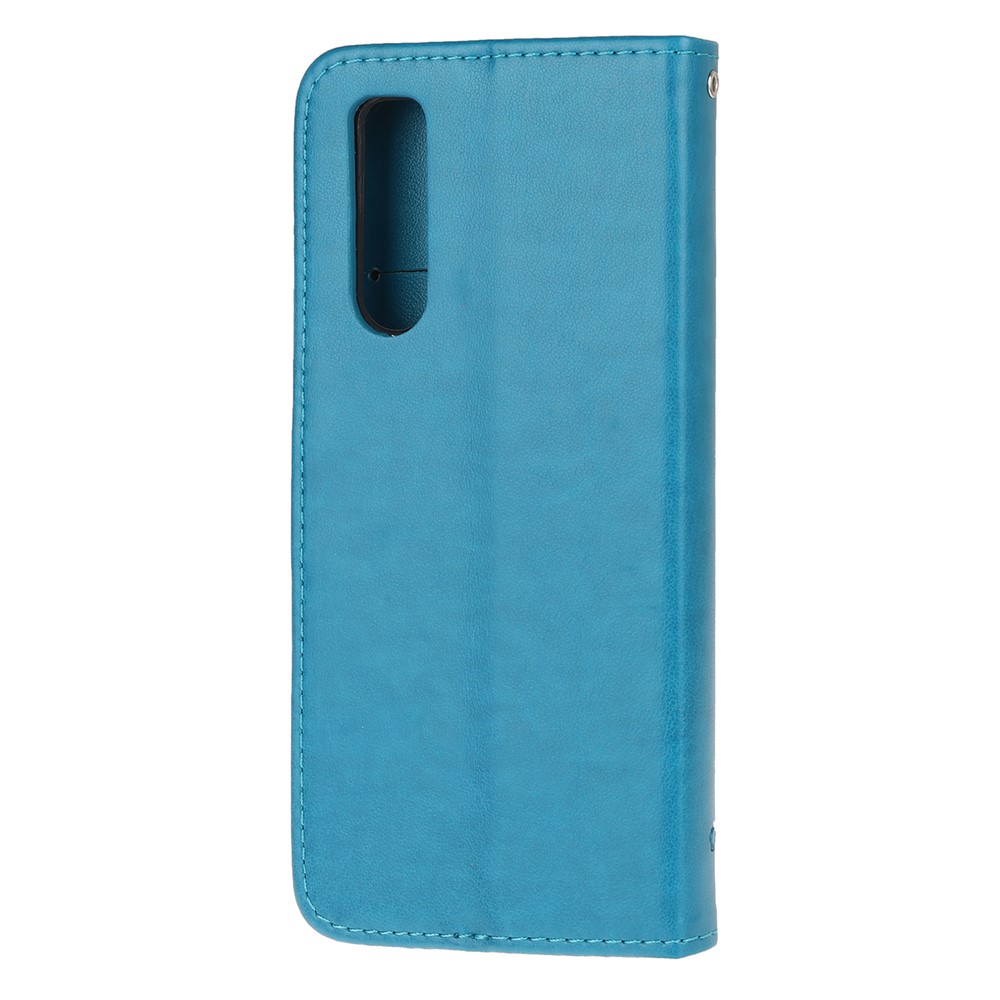 Imprint Butterfly Flower Leather Wallet Stand Case for Sony Xperia 5 - Blue-3