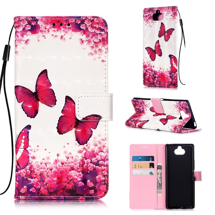 Unique Printing Light Spot Decor Leather Wallet Case for Sony Xperia 20 - Butterfly and Flower-1