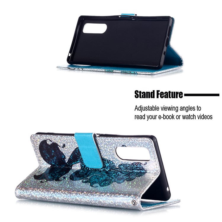 Pattern Printing Glitter Sequins Leather Wallet Case for Sony Xperia 5 - Mermaid-4