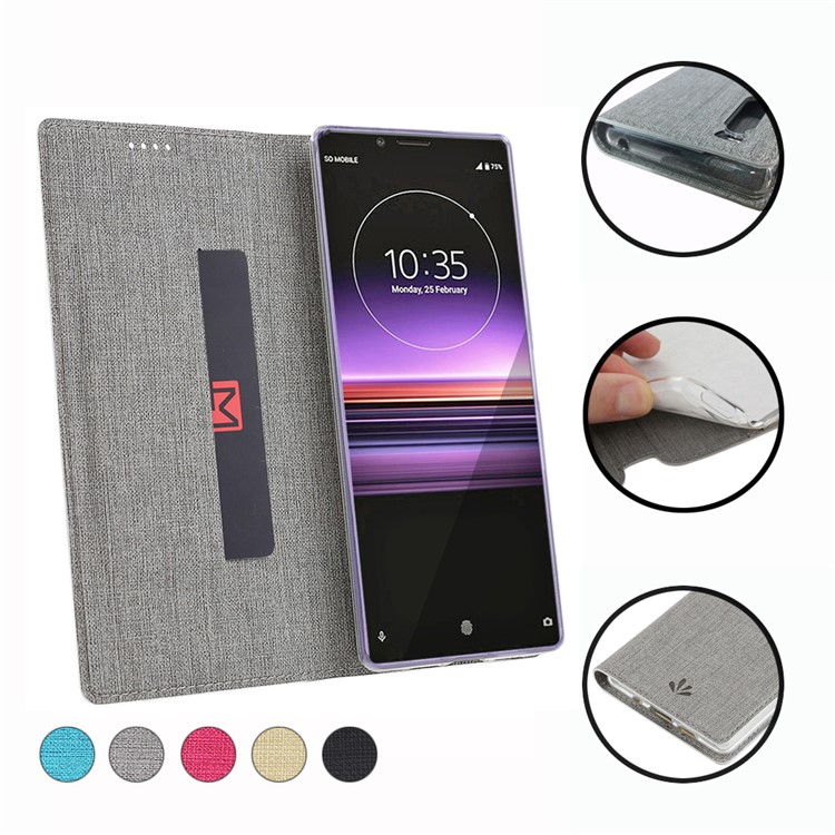 VILI DMX Cross Texture Stand Leather Case with Card Slot for Sony Xperia 5 - Grey-19