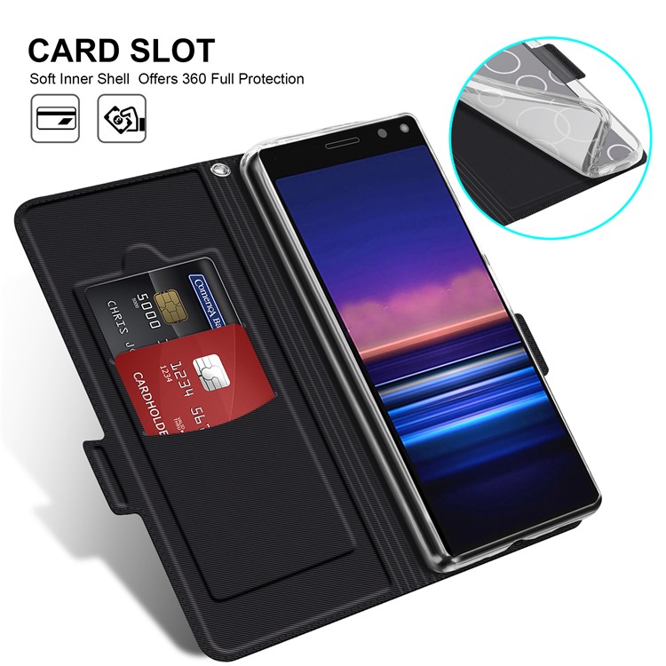 For Sony Xperia 8 BaiYu Series Magnet Adsorption Leather Dual Card Slots Case - Black-4