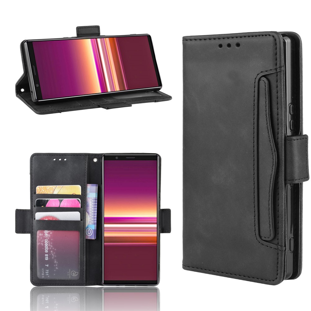 Wallet Stand Leather Protective Phone Case for Sony Xperia 5 - Black-1