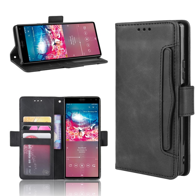 PU Leather Multiple Card Slots Phone Wallet Stand Case Shell for Sony Xperia 8 - Black-1