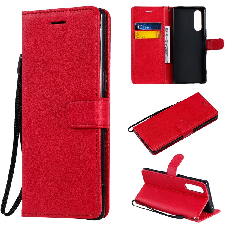 Wallet Leather Stand Case for Sony Xperia 5 - Red-1