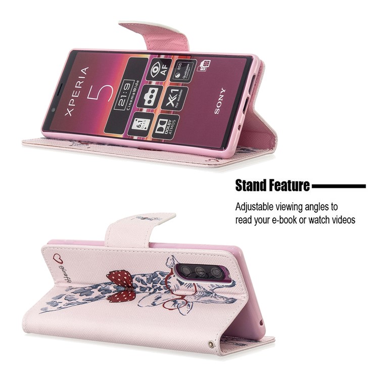 Pattern Printing Wallet Stand Leather Phone Cover for Sony Xperia 5 / XZ5 - Giraffe-5