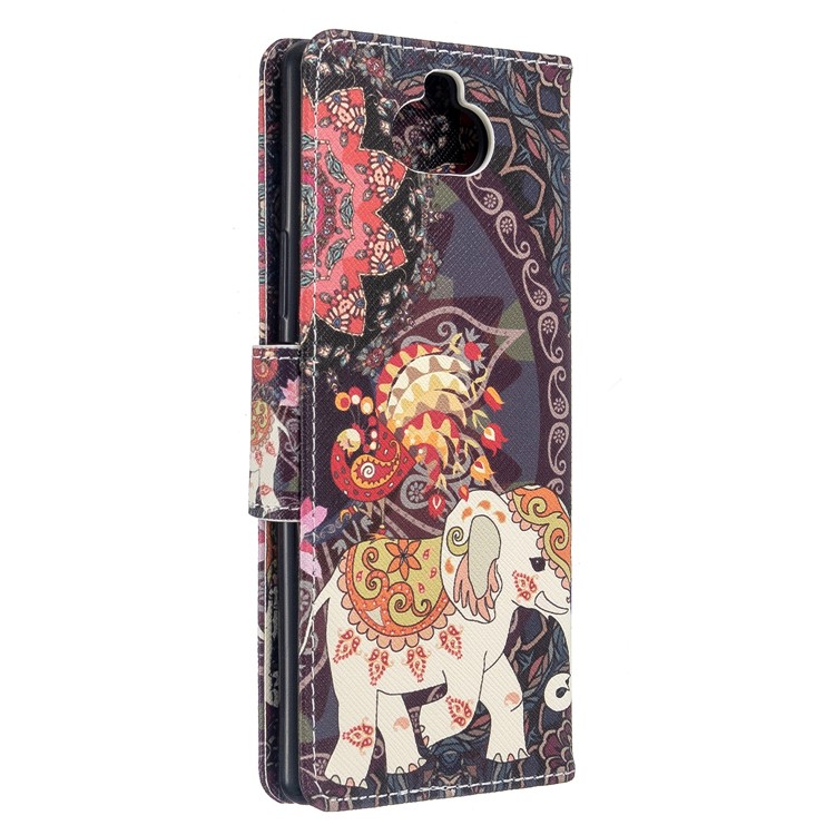 Pattern Printing Leather Wallet Case for Sony Xperia 8 - Flower and Elephant-3