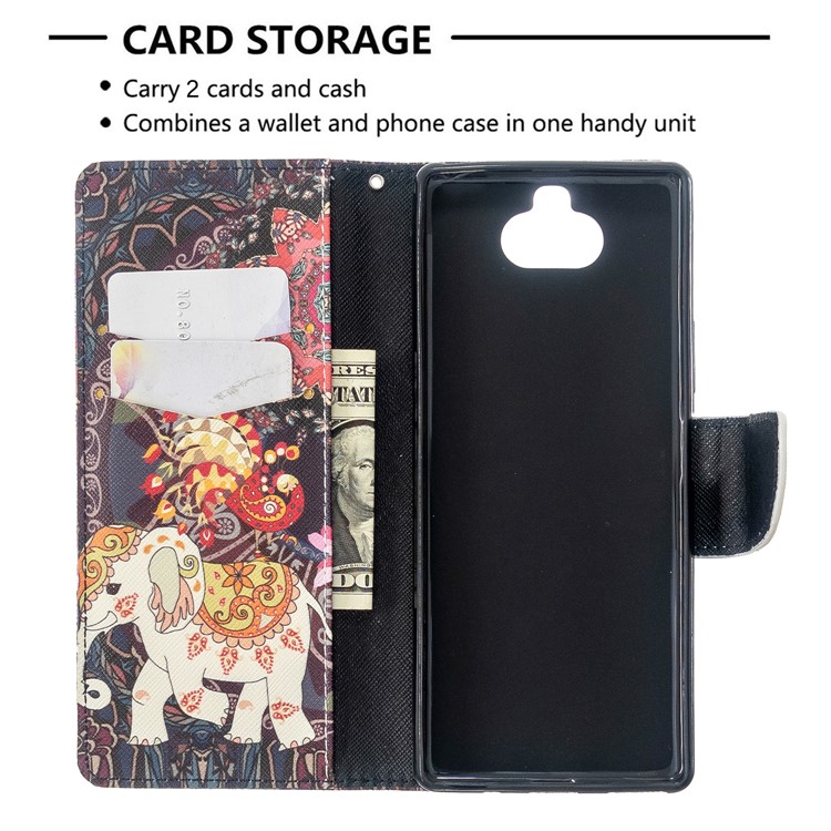 Pattern Printing Leather Wallet Case for Sony Xperia 8 - Flower and Elephant-6