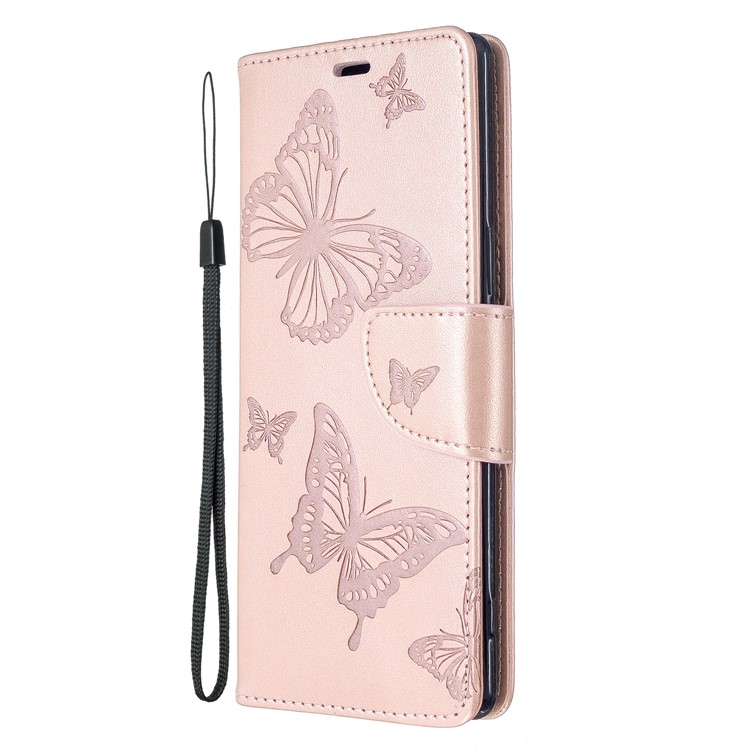 Imprint Butterfly Wallet Leather Stand Case for Sony Xperia 5/XZ5 - Rose Gold-2