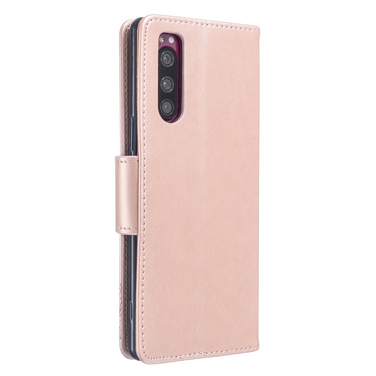 Imprint Butterfly Wallet Leather Stand Case for Sony Xperia 5/XZ5 - Rose Gold-3
