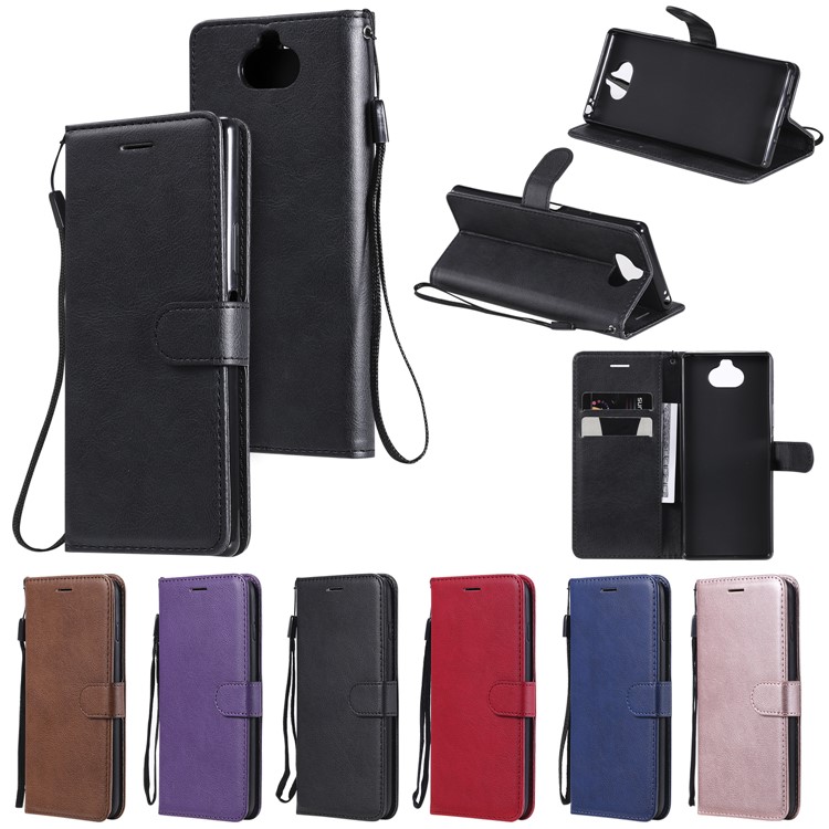 Solid Color Wallet Stand Leather Mobile Cover Case for Sony Xperia 8 - Black-15