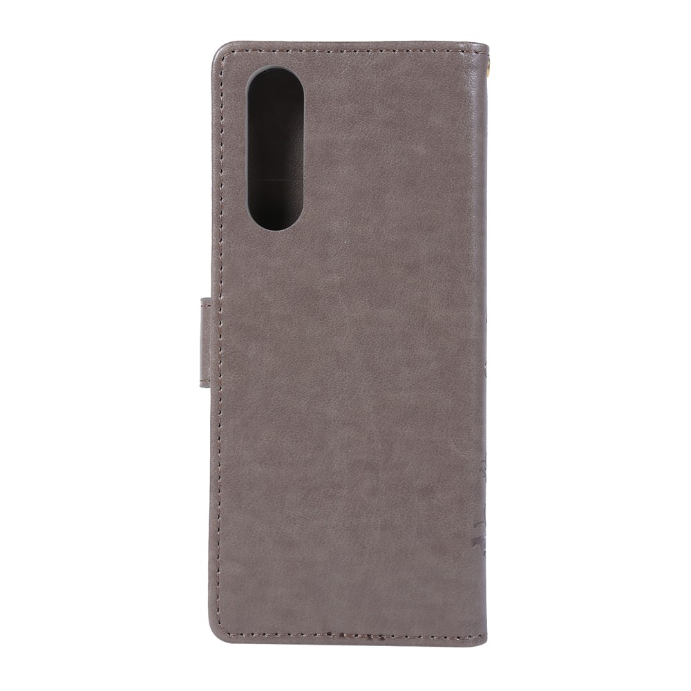 Imprint Butterflies Wallet Stand Flip Leather Case for Sony Xperia 5 - Grey-2