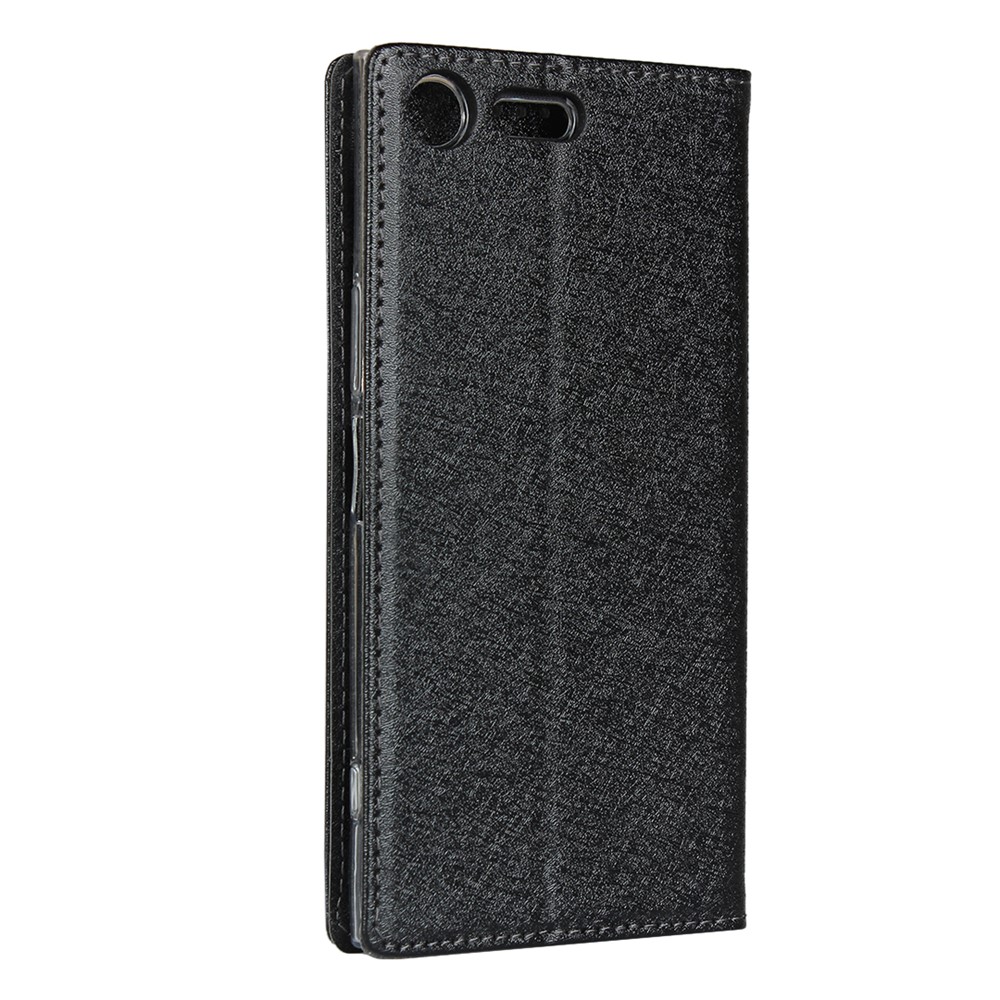 Silk Skin Wallet Stand Leather Phone Case for Sony Xperia XZ Premium - Black-4